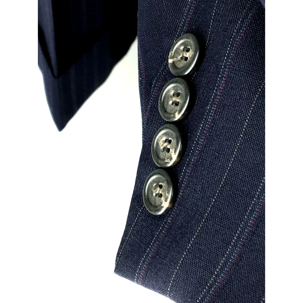 38R Polo Ralph Lauren USA Mens Vintage 2 Bttn Wool Suit Black Pinstripe Pants 32